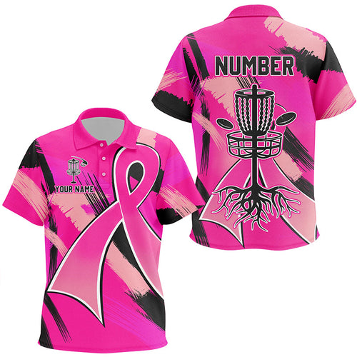 Pink ribbons Breast Cancer Kid disc golf polo shirts custom team breast cancer disc golf jersey NQS8702