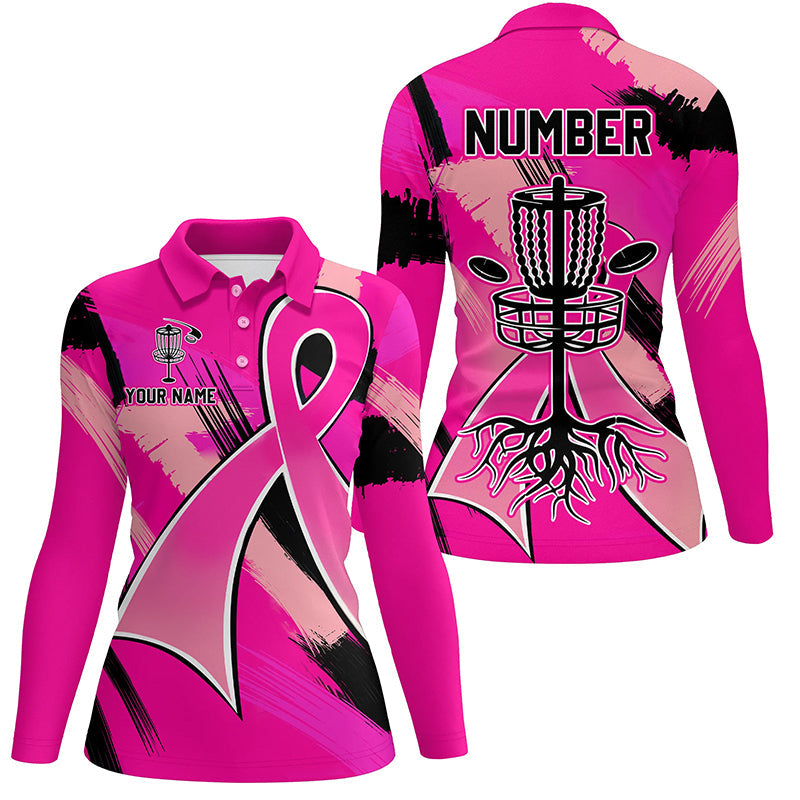 Pink ribbons Breast Cancer Womens disc golf polo shirt custom team breast cancer disc golf jersey NQS8702