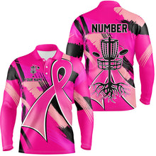 Load image into Gallery viewer, Pink ribbons Breast Cancer Mens disc golf polo shirt custom team breast cancer disc golf jersey NQS8702