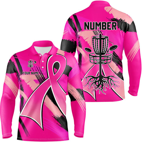 Pink ribbons Breast Cancer Mens disc golf polo shirt custom team breast cancer disc golf jersey NQS8702