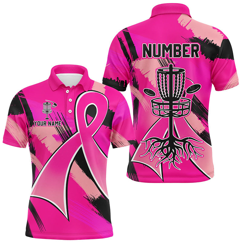 Pink ribbons Breast Cancer Mens disc golf polo shirt custom team breast cancer disc golf jersey NQS8702