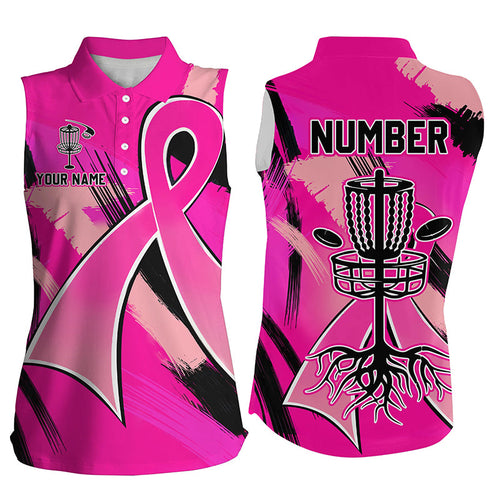 Pink ribbons Breast Cancer Womens sleeveless polo shirt custom team breast cancer disc golf jersey NQS8702