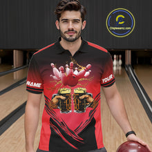 Load image into Gallery viewer, Bowling Beer Black and Red Bowling Polo, 1/4 Quarter zip shirts Custom Mens Team Bowling jerseys NQS10873