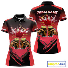 Load image into Gallery viewer, Bowling Beer Black and Red Bowling Polo, 1/4 Quarter zip shirts Custom Women Team Bowling jerseys NQS10873