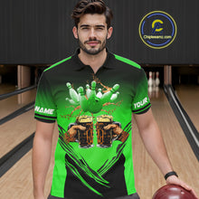 Load image into Gallery viewer, Bowling Beer Black and Green Bowling Polo, 1/4 Quarter zip shirts Custom Mens Team Bowling jerseys NQS10874