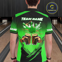 Load image into Gallery viewer, Bowling Beer Black and Green Bowling Polo, 1/4 Quarter zip shirts Custom Mens Team Bowling jerseys NQS10874