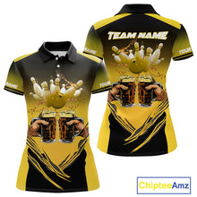 Load image into Gallery viewer, Bowling Beer Black and Yellow Bowling Polo, 1/4 Quarter zip shirts Custom Women Team Bowling jerseys NQS10875