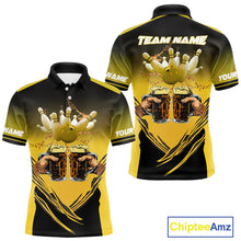 Load image into Gallery viewer, Bowling Beer Black and Yellow Bowling Polo, 1/4 Quarter zip shirts Custom Mens Team Bowling jerseys NQS10875