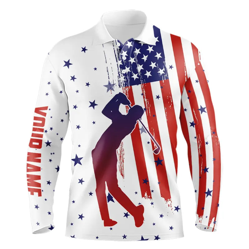 Red, White and Blue American Flag Mens Golf Polo Shirts custom patriotic golf tops for men golf gifts NQS9168