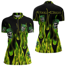 Load image into Gallery viewer, Green Flame clover skull St Patrick&#39;s Day Women bowling shirts Custom Lucky Bowling Team Jerseys NQS9379