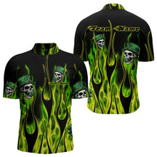 Load image into Gallery viewer, Green Flame clover skull St Patrick&#39;s Day Mens bowling shirts Custom Lucky Bowling Team Jerseys NQS9379
