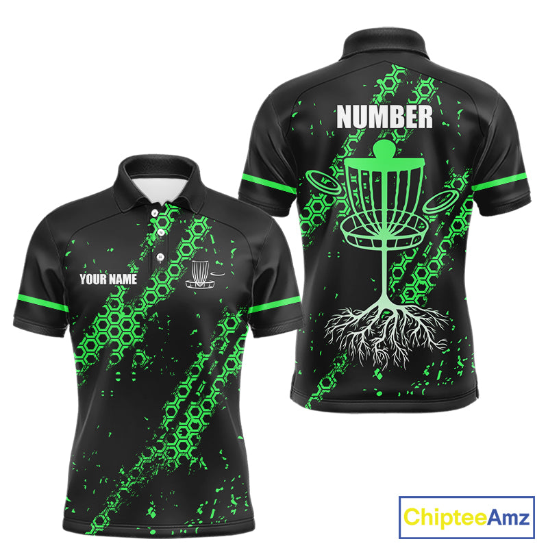Black and Green Hexagon Pattern Disc Golf Polos, T-Shirt, Hoodies custom Team disc golf jerseys NQS11457