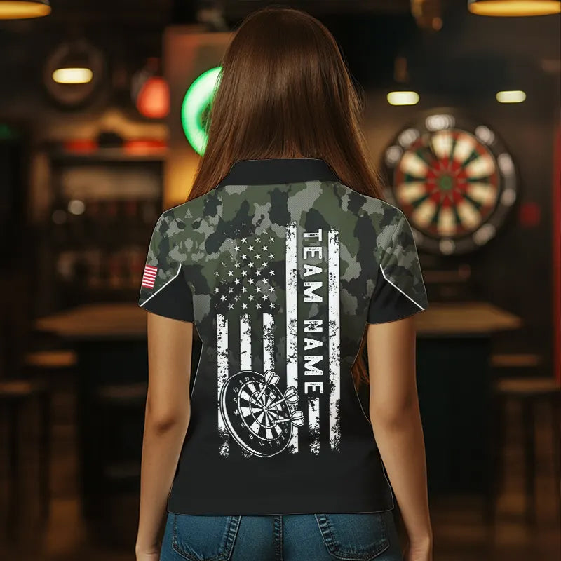 Black Green Camo Women Darts Shirts Custom American Flag patriotic Team Darts Jersey NQS9523