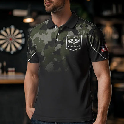 Black Green Camo Men Darts Shirts Custom American Flag patriotic Team Darts Jersey NQS9523