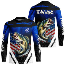 Load image into Gallery viewer, Largemouth Bass fishing American Flag Custom patriotic long sleeve team Bass fishing shirts | Blue NQS9529