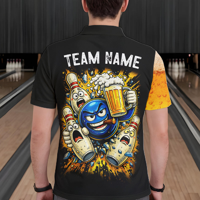 Custom Yellow Funny Beer Bowling Jersey for Men Bowling Uniform Polo & 1/4 Zip Bowling Team Shirts NQS11646