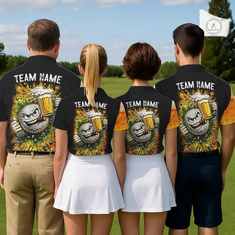Custom Yellow Funny Beer Golf Polo Shirts For Women, golf outfits for ladies, Personalized golf gifts NQS11647