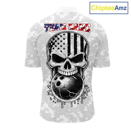 Personalized American Flag Skull Eagle Camo Bowling Team Shirts For Men, Patriotic Bowling Outfits NQS11648
