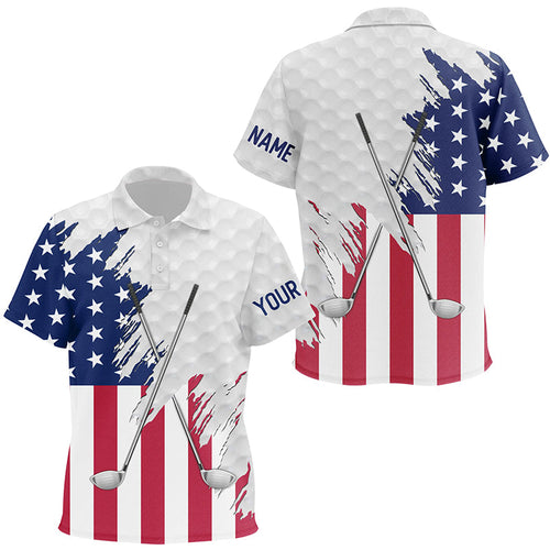 American flag golf clubs patriotic custom name white Kid golf polos shirt, team golf tops for kid NQS7470