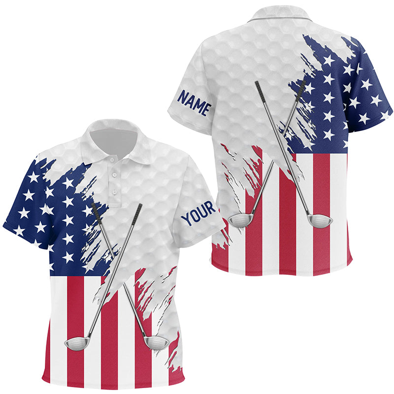 American flag golf clubs patriotic custom name white Kid golf polos shirt, team golf tops for kid NQS7470