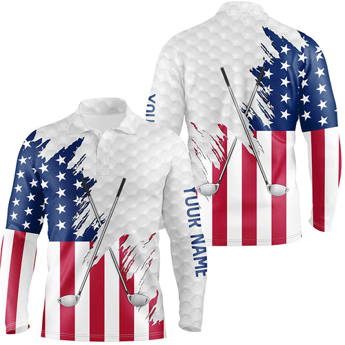 American flag golf clubs patriotic custom name white Mens golf polo shirts, team mens golf tops NQS7470