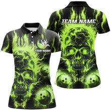 Load image into Gallery viewer, Green flame skull Bowling ball Womens bowling shirts custom bowling jerseys, bowl gifts NQS7629