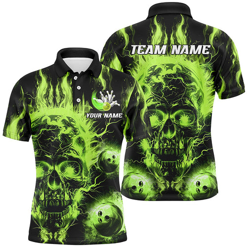 Green flame skull Bowling ball Mens bowling shirts custom bowling jerseys, bowl gifts NQS7629