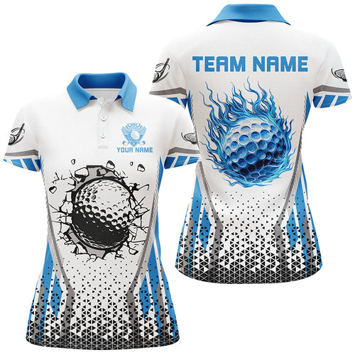 Blue flame golf ball wall break white Womens golf polo shirts custom golf attire for women NQS7824