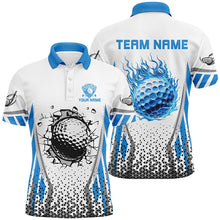 Load image into Gallery viewer, Blue flame golf ball wall break white Mens golf polo shirt custom golf attire for men NQS7824