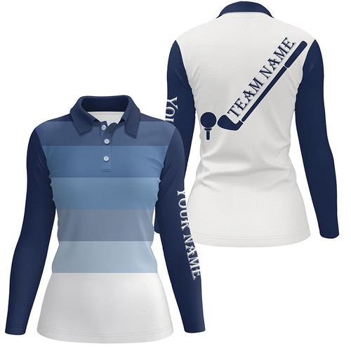 Womens golf polo shirts custom Blue and white team golf attire for women, personalized golf gifts NQS7826