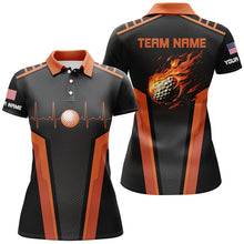 Load image into Gallery viewer, Black and orange Womens golf polo shirts custom Flame golf ball team golf tops for ladies NQS7828