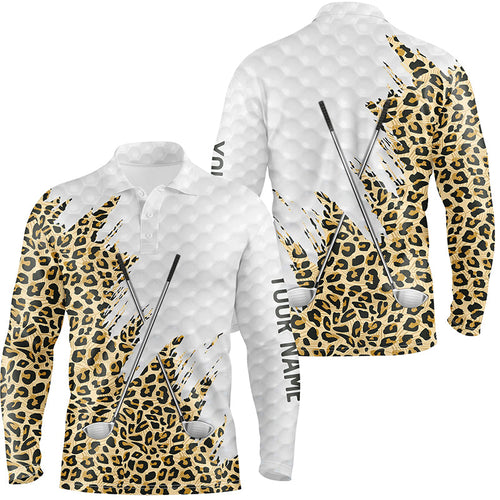 Leopard skin pattern custom name white Mens golf polo shirts, team golf tops for men NQS8051
