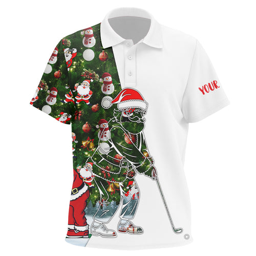 Funny Kid golf polo shirts Christmas Santa pattern golf custom Santa playing golf apparel NQS6604