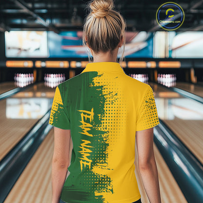 Yellow and Green Bowling Polo, Quarter Zip shirts for Women Custom Bowling Team Jerseys NQS10881