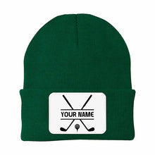 Load image into Gallery viewer, Personalized Golf Knit Beanie Hat Custom Winter Rectangle Patch Golf Beanie Hat, unique golf gifts NQS10888