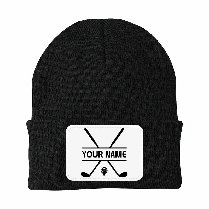 Personalized Golf Knit Beanie Hat Custom Winter Rectangle Patch Golf Beanie Hat, unique golf gifts NQS10888