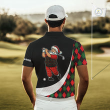 Load image into Gallery viewer, Funny Santa Golf Christmas Mens Polo Shirt green and red argyle pattern Custom Golf outfit For Men NQS11053