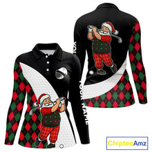 Load image into Gallery viewer, Funny Santa Golf Christmas Womens Polo Shirt green and red argyle pattern Custom Ladies Golf outfit NQS11053