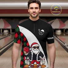 Load image into Gallery viewer, Funny Santa Christmas Bowling Shirts For Men green and red argyle pattern Custom Team Bowling outfit NQS11054