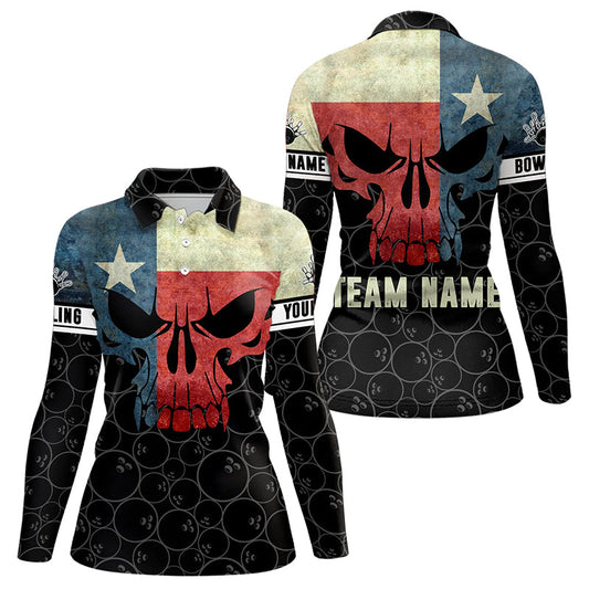Vintage Texas Flag Skull Black Bowling Camo retro Bowling shirts for Women custom Bowling team jerseys NQS9535
