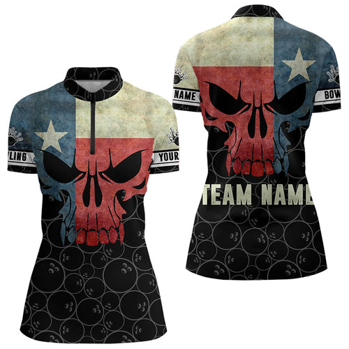 Vintage Texas Flag Skull Black Bowling Camo retro Bowling shirts for Women custom Bowling team jerseys NQS9535