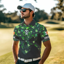 Load image into Gallery viewer, Personalized Green shamrock pattern Skull Men golf polo shirts Custom St Patrick day mens golf tops NQS9542