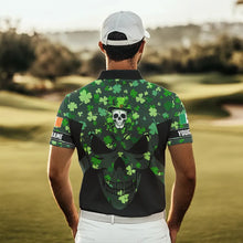 Load image into Gallery viewer, Personalized Green shamrock pattern Skull Men golf polo shirts Custom St Patrick day mens golf tops NQS9542