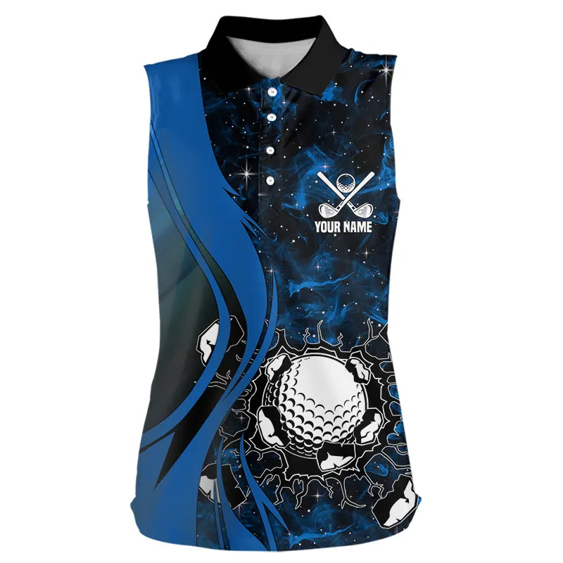 Black and Blue Galaxy Women Sleeveless polo shirt custom cool golf shirts, personalized golf gifts NQS9694