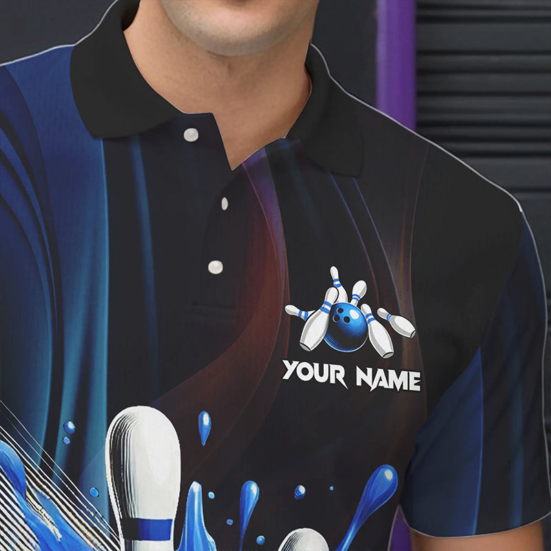 Black and Blue Men's bowling outfits Custom Team Mens bowling Polo, Quarter Zip Shirts NQS9700