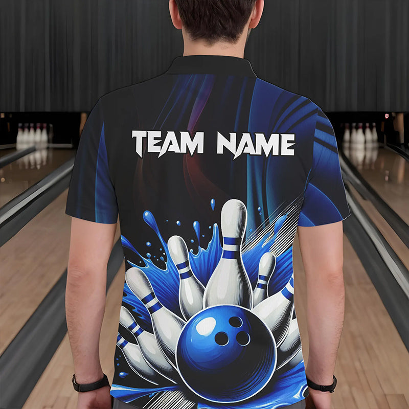 Black and Blue Men's bowling outfits Custom Team Mens bowling Polo, Quarter Zip Shirts NQS9700