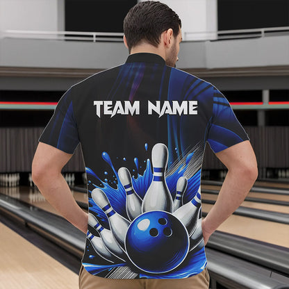 Black and Blue Men's bowling outfits Custom Team Mens bowling Polo, Quarter Zip Shirts NQS9700