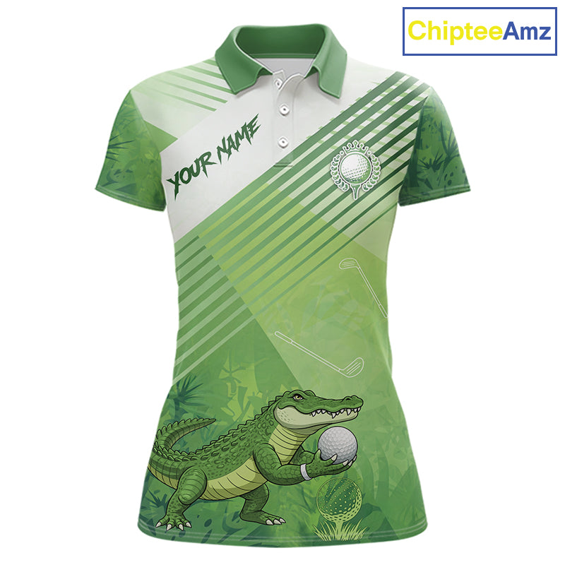 Funny Alligator Golf polo shirt for Women Custom ladies golf outfit, funny golf gifts | Green NQS11743
