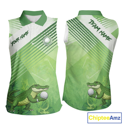 Funny Alligator Women Sleeveless Golf polo shirt Custom ladies golf outfit, funny golf gifts | Green NQS11743