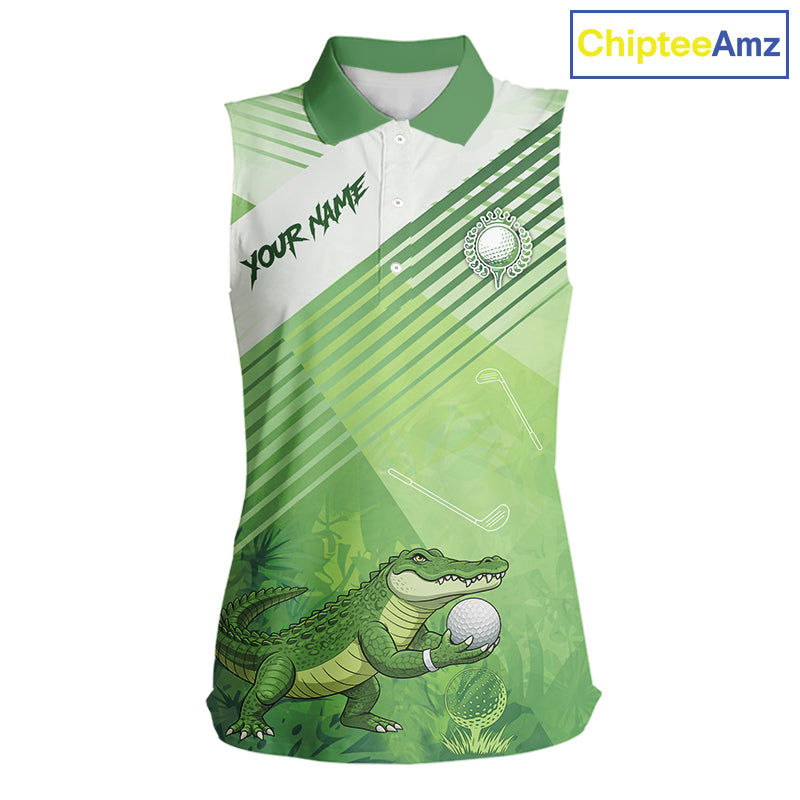 Funny Alligator Women Sleeveless Golf polo shirt Custom ladies golf outfit, funny golf gifts | Green NQS11743
